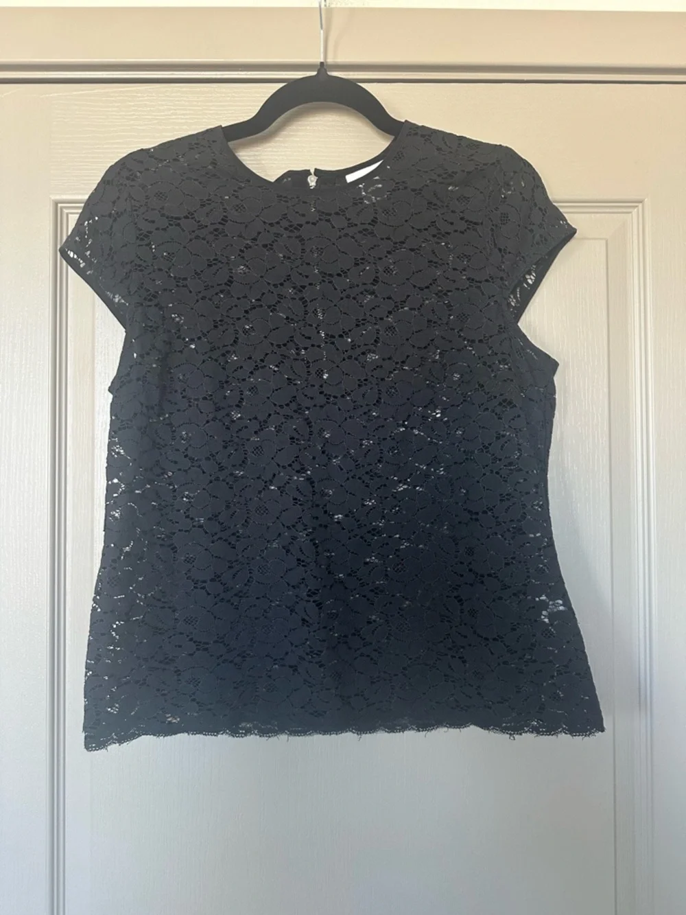 Liz Claiborne Black Floral Lace Blouse Short Sleeve Top Size M